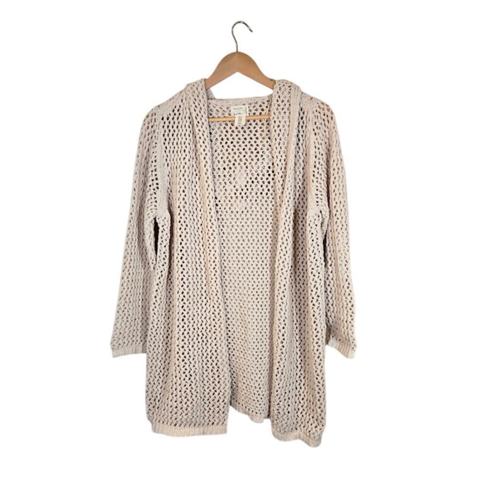 Artelier Nicole Miller Hooded Open Knit Cardigan Size 1X Cream Bohemian Coastal